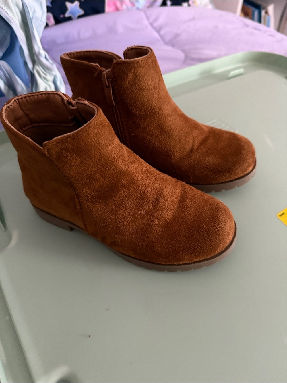 Kids Brown Suede Ankle Boots - Comfortable Zip Closure size 11